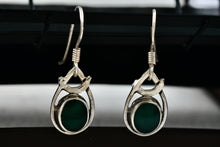 Load image into Gallery viewer, Sterling Silver Dangle Green Enamel Oval Teardrop 1&quot; Earrings
