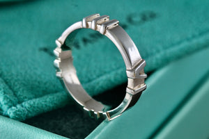 Tiffany & Co. Atlas Pinstripe Silver Narrow Band Stacking Ring Size 6.5