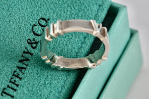 Tiffany & Co. Atlas Pinstripe Silver Narrow Band Stacking Ring Size 6.5