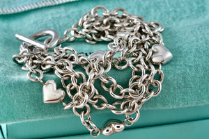 Tiffany & Co. Silver Multi Heart 8mm Chain Link Toggle 8" Bracelet