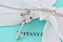 Load image into Gallery viewer, Tiffany &amp; Co. Atlas 18K White Gold 4 Diamond Circle Key Pendant Necklace
