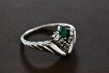 Load image into Gallery viewer, 14Kt. White Gold Marquise Emerald Diamond V Ring Size 5
