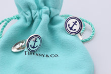 Load image into Gallery viewer, Tiffany &amp; Co. Mens Silver Blue Enamel Anchor Nautical Circle Cufflinks
