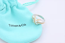 Load image into Gallery viewer, Tiffany &amp; Co. 18K Gold Twist Rope Silver Signature &#39;&#39;X&#39;&#39; Ring
